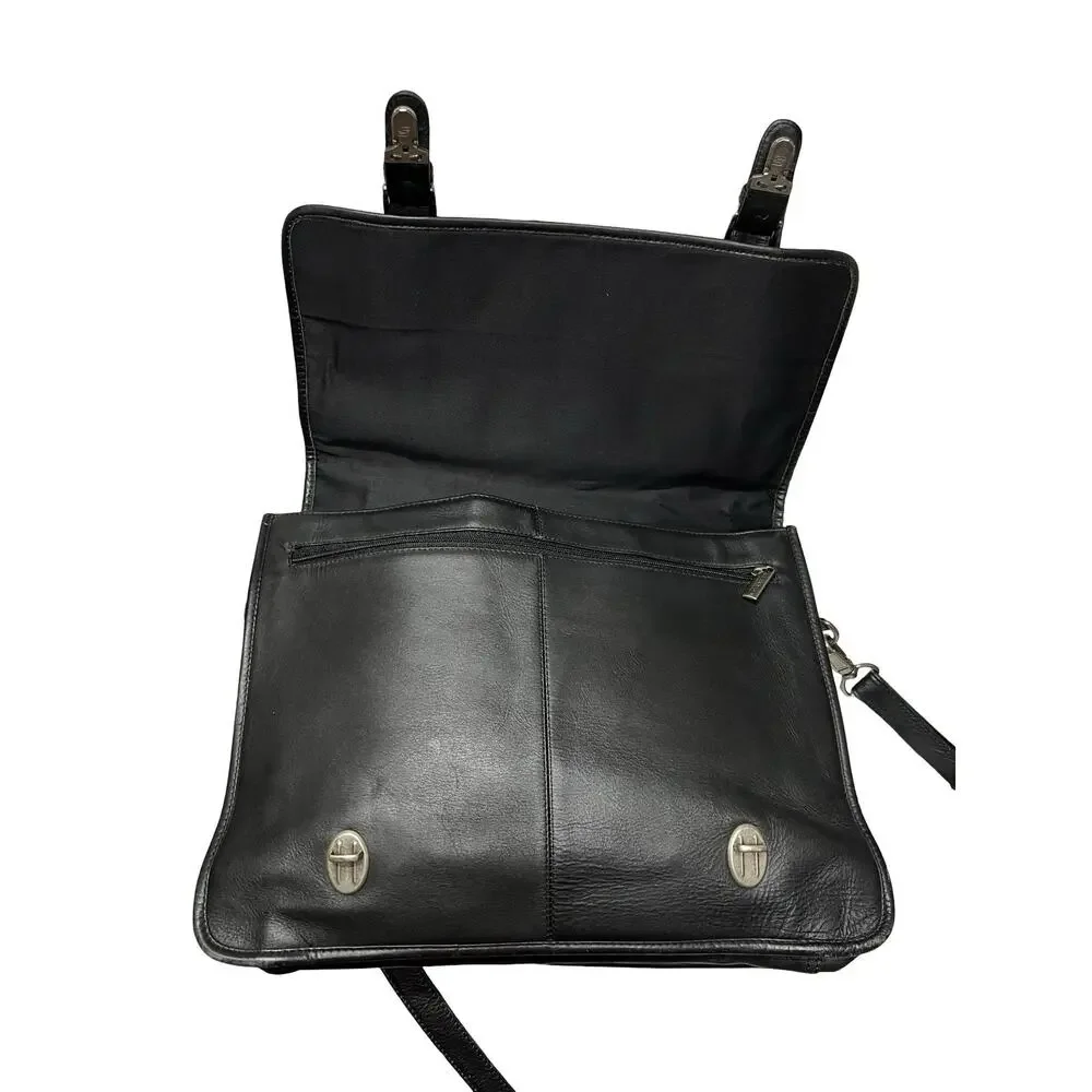 Vtg Kenneth Cole Reaction Black Leather laptop briefcase Messenger Work bag
